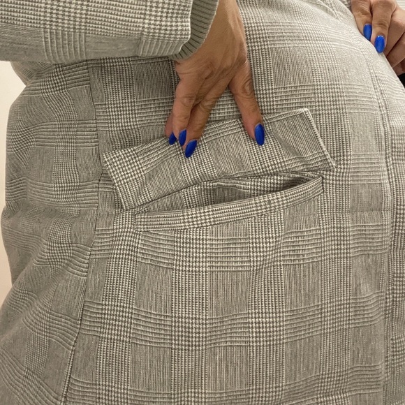 Calf Length Snap Closure Grey Plaid Coat - Picture 3 of 6